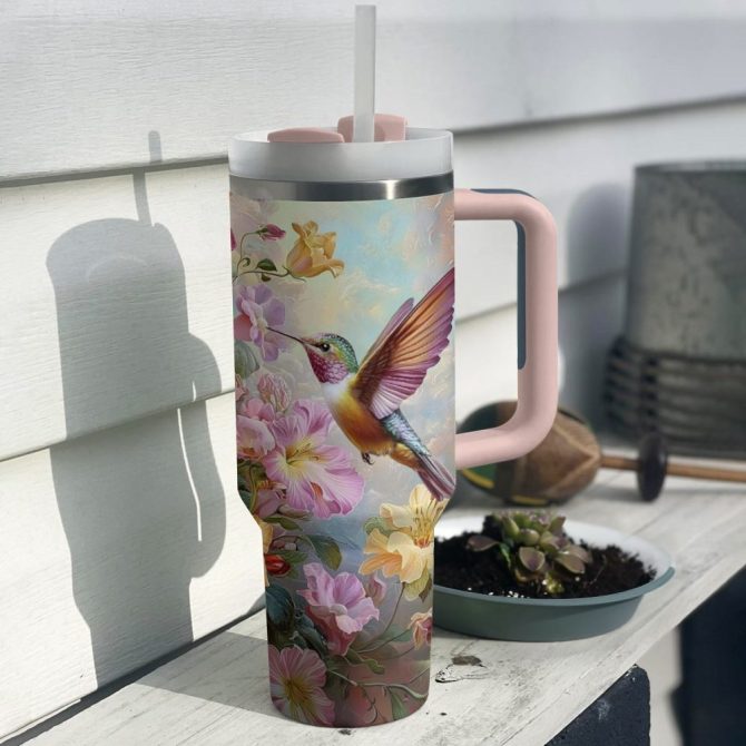 Colibri Floral Hummingbird Custom Stanley Quencher 40Oz Stainless Steel Tumbler With Handle - Image 2