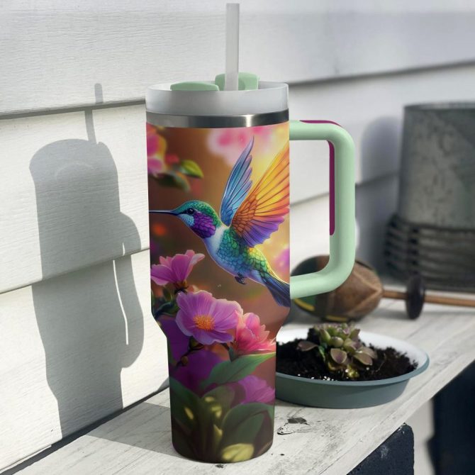 Colibri Floral Hummingbird Custom Stanley Quencher 40Oz Stainless Steel Tumbler With Handle - Image 4