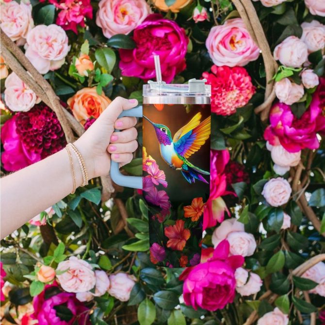 Colibri Floral Hummingbird Custom Stanley Quencher 40Oz Stainless Steel Tumbler With Handle - Image 4