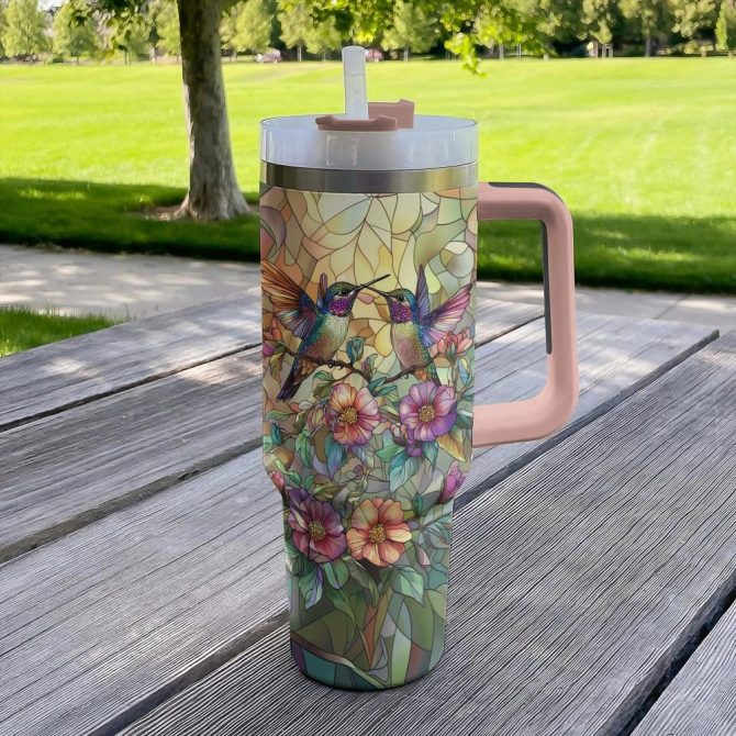 Colibri Floral Hummingbird Custom Stanley Quencher 40Oz Stainless Steel Tumbler With Handle - Image 2