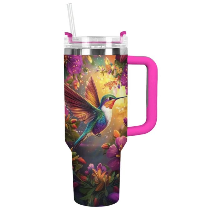 Colibri Floral Hummingbird Custom Stanley Quencher 40Oz Stainless Steel Tumbler With Handle