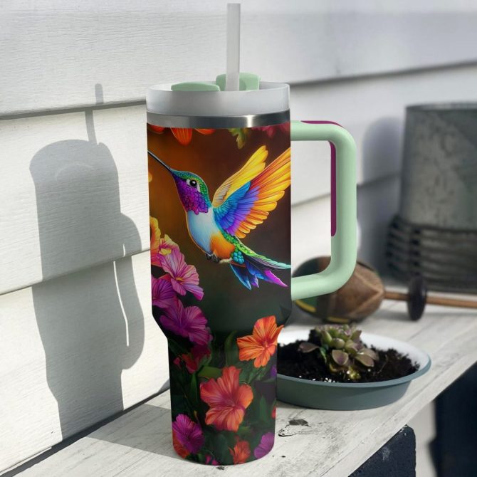 Colibri Floral Hummingbird Custom Stanley Quencher 40Oz Stainless Steel Tumbler With Handle - Image 3