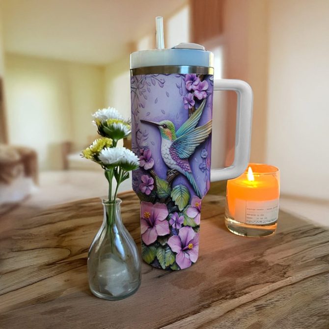 Colibri Floral Hummingbird Custom Stanley Quencher 40Oz Stainless Steel Tumbler With Handle - Image 3
