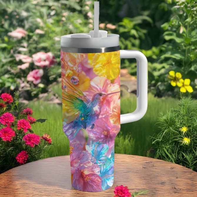 Colibri Floral Hummingbird Custom Stanley Quencher 40Oz Stainless Steel Tumbler With Handle - Image 4