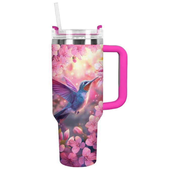 Colibri Floral Hummingbird Custom Stanley Quencher 40Oz Stainless Steel Tumbler With Handle