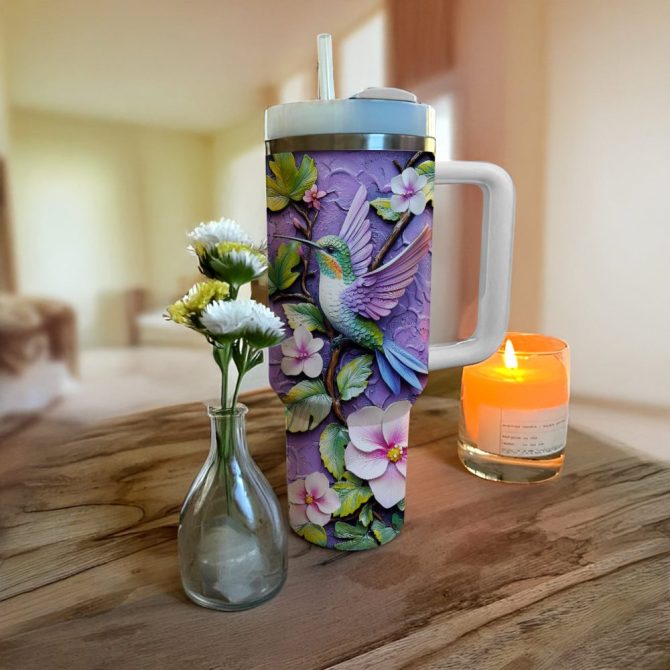 Colibri Floral Hummingbird Custom Stanley Quencher 40Oz Stainless Steel Tumbler With Handle - Image 3