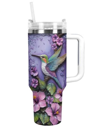 Colibri Floral Hummingbird Custom Stanley Quencher 40Oz Stainless Steel Tumbler With Handle