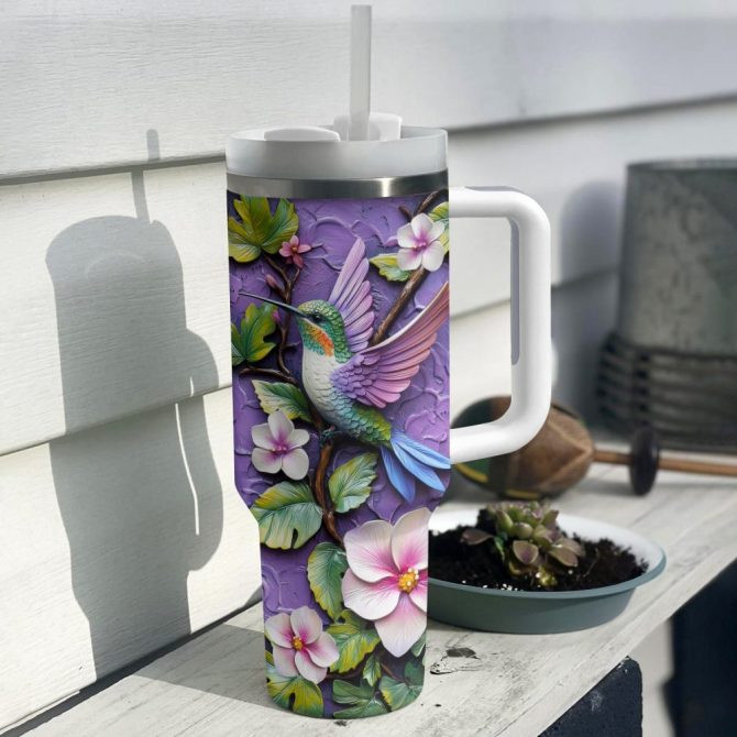 Colibri Floral Hummingbird Custom Stanley Quencher 40Oz Stainless Steel Tumbler With Handle - Image 4