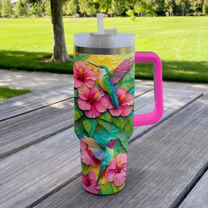 Colibri Floral Hummingbird Custom Stanley Quencher 40Oz Stainless Steel Tumbler With Handle - Image 3