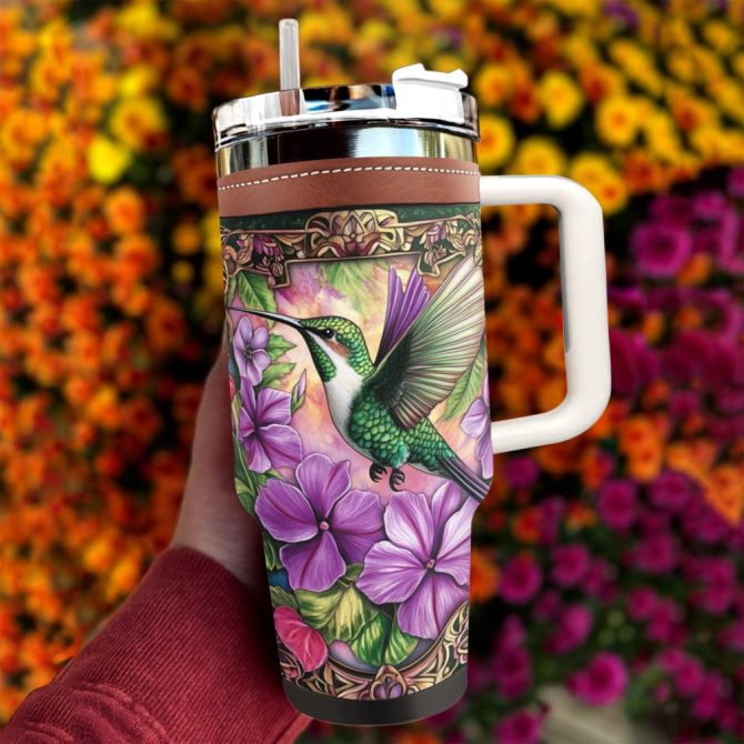 Colibri Floral Hummingbird Custom Stanley Quencher 40Oz Stainless Steel Tumbler With Handle - Image 2