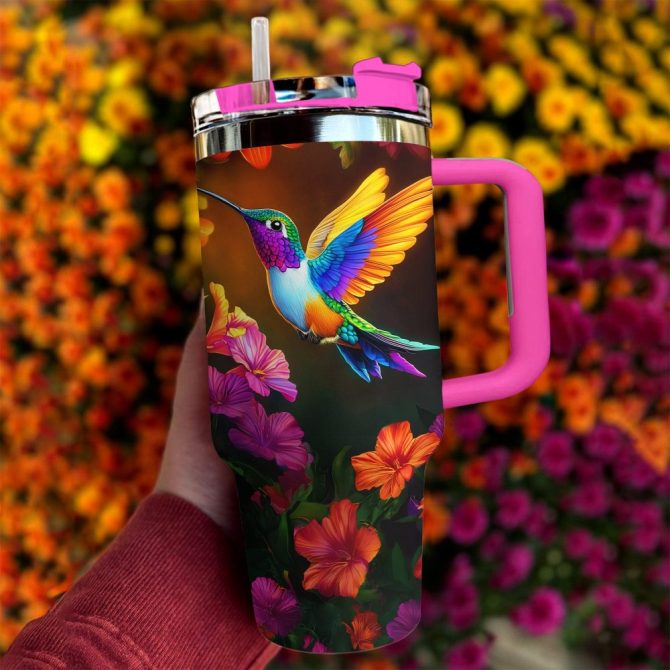 Colibri Floral Hummingbird Custom Stanley Quencher 40Oz Stainless Steel Tumbler With Handle - Image 2