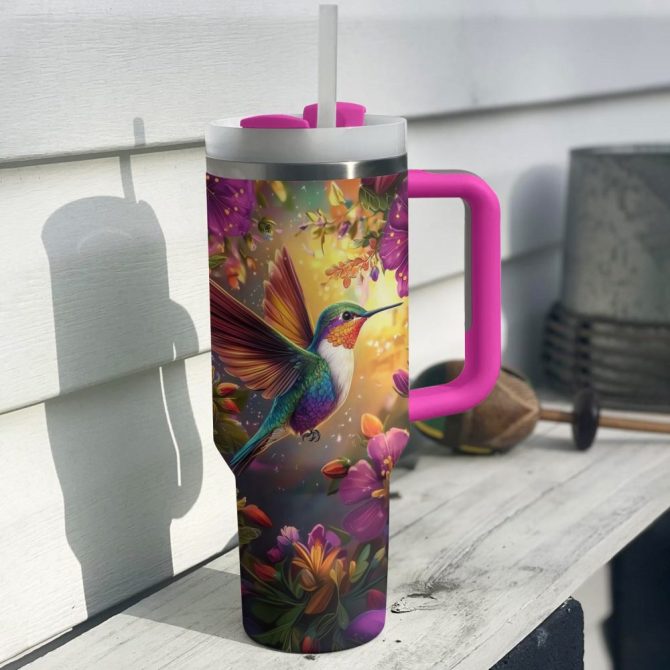 Colibri Floral Hummingbird Custom Stanley Quencher 40Oz Stainless Steel Tumbler With Handle - Image 2