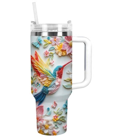 Colibri Floral Hummingbird Custom Stanley Quencher 40Oz Stainless Steel Tumbler With Handle