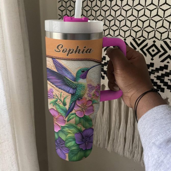 Colibri Floral Hummingbird Custom Stanley Quencher 40Oz Stainless Steel Tumbler With Handle - Image 3