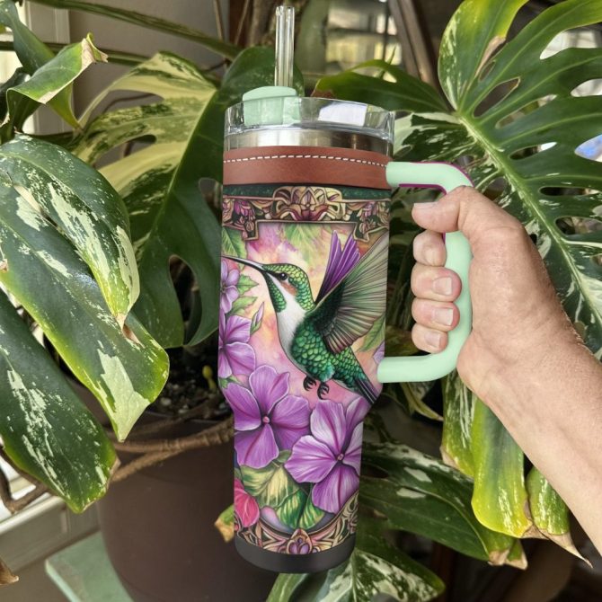 Colibri Floral Hummingbird Custom Stanley Quencher 40Oz Stainless Steel Tumbler With Handle - Image 4