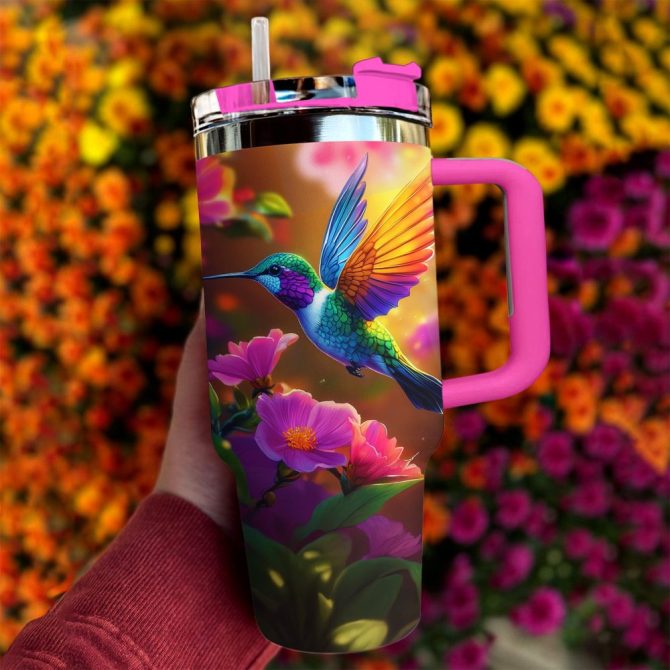 Colibri Floral Hummingbird Custom Stanley Quencher 40Oz Stainless Steel Tumbler With Handle - Image 2