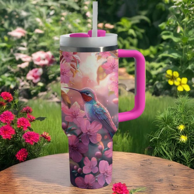 Colibri Floral Hummingbird Custom Stanley Quencher 40Oz Stainless Steel Tumbler With Handle - Image 2
