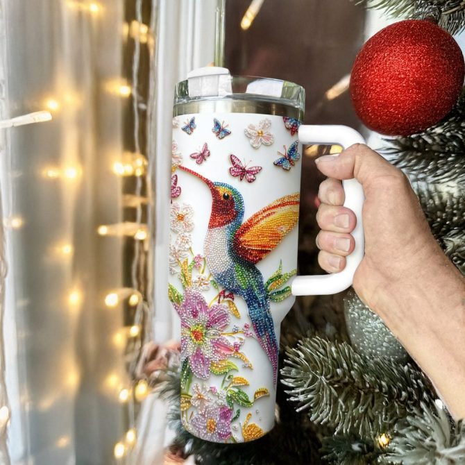 Colibri Floral Hummingbird Custom Stanley Quencher 40Oz Stainless Steel Tumbler With Handle - Image 3