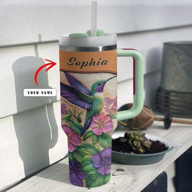 Colibri Floral Hummingbird Custom Stanley Quencher 40Oz Stainless Steel Tumbler With Handle - Image 2