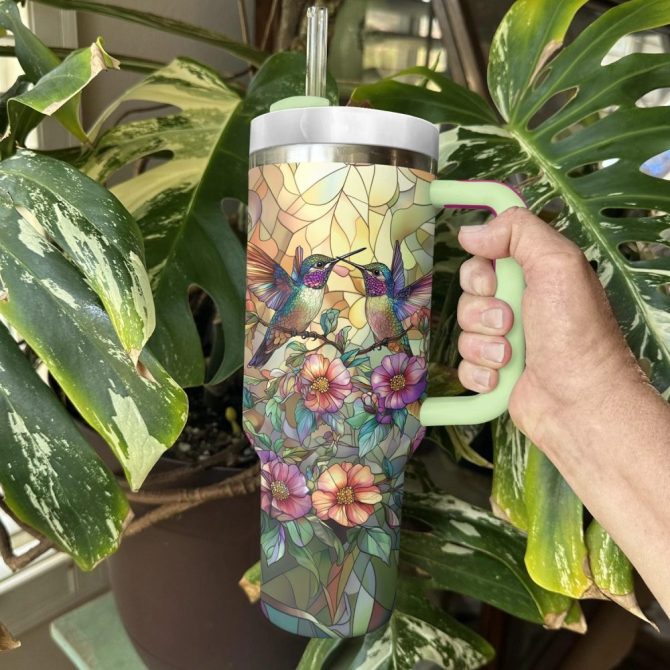 Colibri Floral Hummingbird Custom Stanley Quencher 40Oz Stainless Steel Tumbler With Handle - Image 4