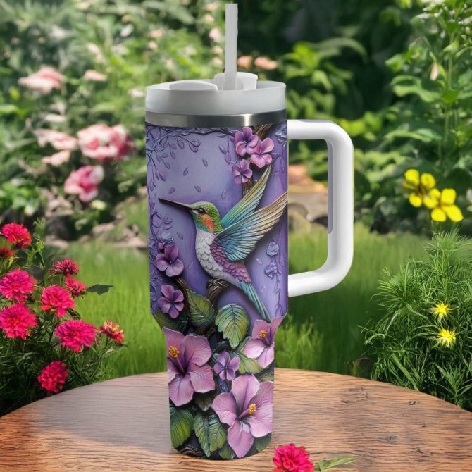 Colibri Floral Hummingbird Custom Stanley Quencher 40Oz Stainless Steel Tumbler With Handle - Image 4