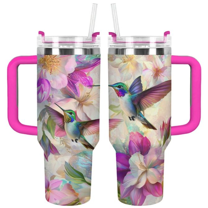 Colibri Floral Hummingbird Custom Stanley Quencher 40Oz Stainless Steel Tumbler With Handle