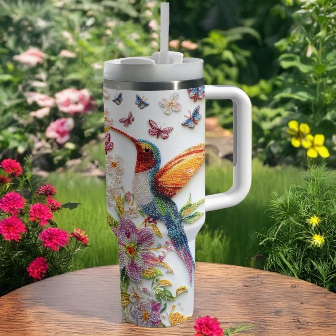 Colibri Floral Hummingbird Custom Stanley Quencher 40Oz Stainless Steel Tumbler With Handle - Image 2