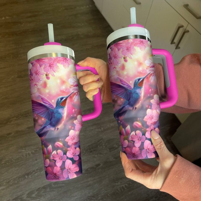 Colibri Floral Hummingbird Custom Stanley Quencher 40Oz Stainless Steel Tumbler With Handle - Image 4