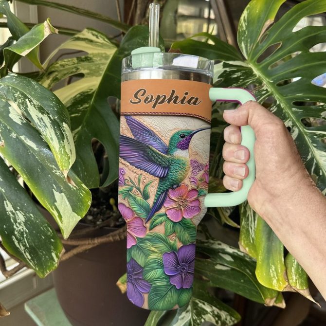 Colibri Floral Hummingbird Custom Stanley Quencher 40Oz Stainless Steel Tumbler With Handle - Image 4