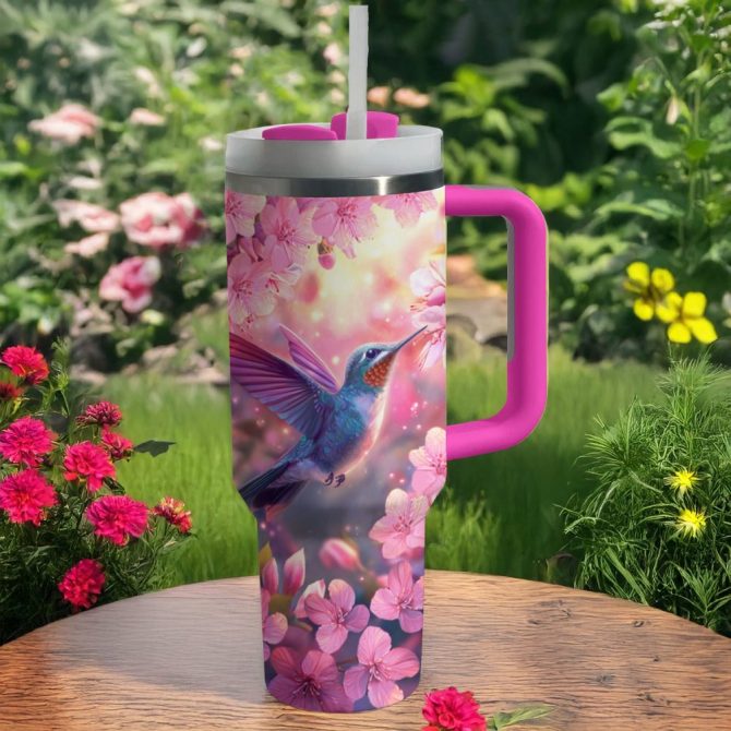 Colibri Floral Hummingbird Custom Stanley Quencher 40Oz Stainless Steel Tumbler With Handle - Image 2