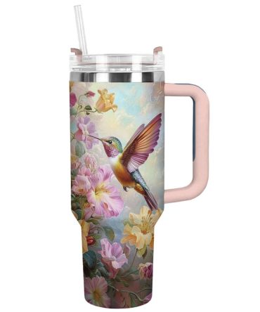 Colibri Floral Hummingbird Custom Stanley Quencher 40Oz Stainless Steel Tumbler With Handle