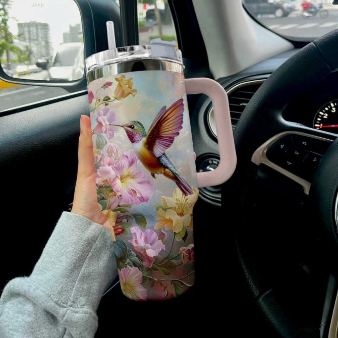 Colibri Floral Hummingbird Custom Stanley Quencher 40Oz Stainless Steel Tumbler With Handle - Image 3