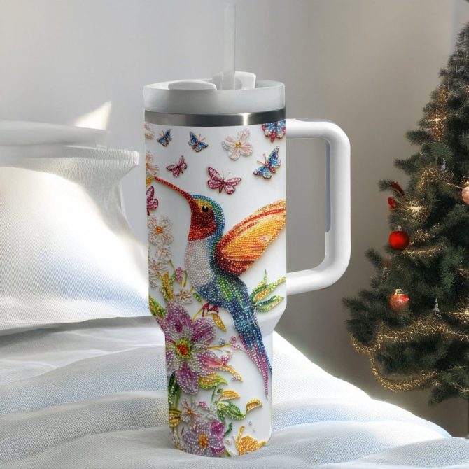 Colibri Floral Hummingbird Custom Stanley Quencher 40Oz Stainless Steel Tumbler With Handle - Image 4