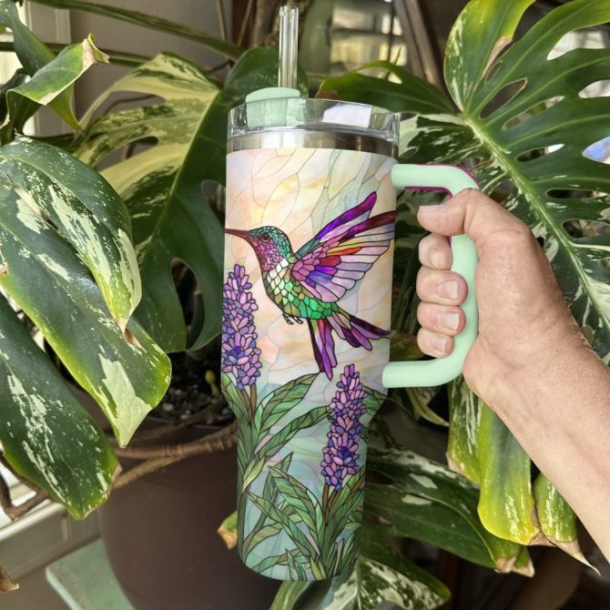 Colibri Floral Hummingbird Custom Stanley Quencher 40Oz Stainless Steel Tumbler With Handle - Image 2