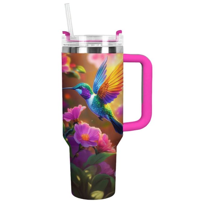 Colibri Floral Hummingbird Custom Stanley Quencher 40Oz Stainless Steel Tumbler With Handle