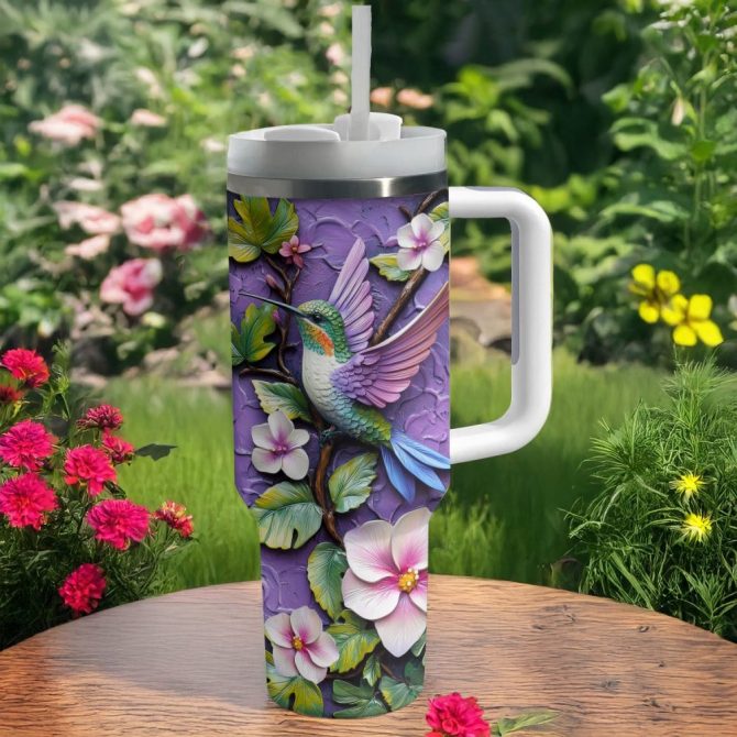 Colibri Floral Hummingbird Custom Stanley Quencher 40Oz Stainless Steel Tumbler With Handle - Image 2