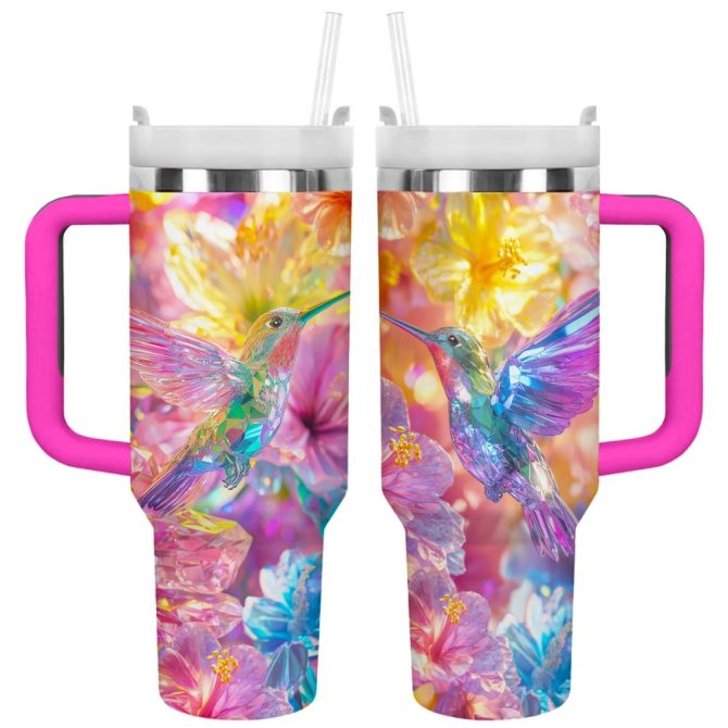 Colibri Floral Hummingbird Custom Stanley Quencher 40Oz Stainless Steel Tumbler With Handle