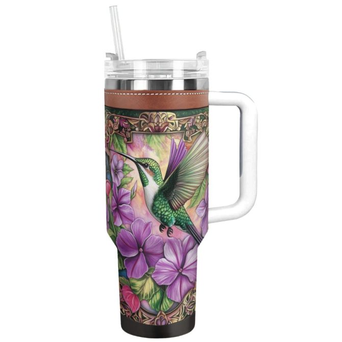 Colibri Floral Hummingbird Custom Stanley Quencher 40Oz Stainless Steel Tumbler With Handle
