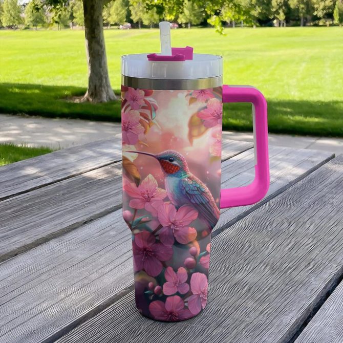 Colibri Floral Hummingbird Custom Stanley Quencher 40Oz Stainless Steel Tumbler With Handle - Image 3