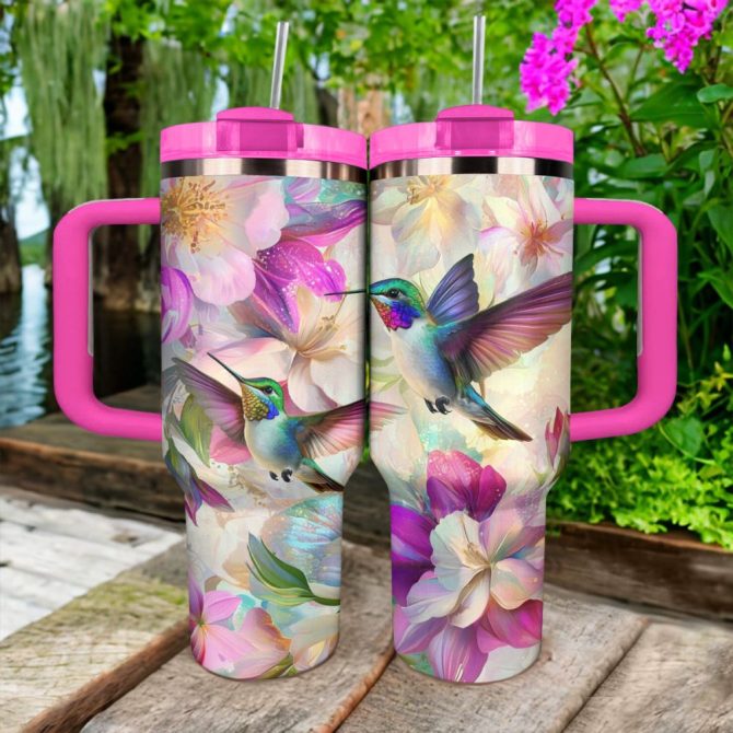Colibri Floral Hummingbird Custom Stanley Quencher 40Oz Stainless Steel Tumbler With Handle - Image 4
