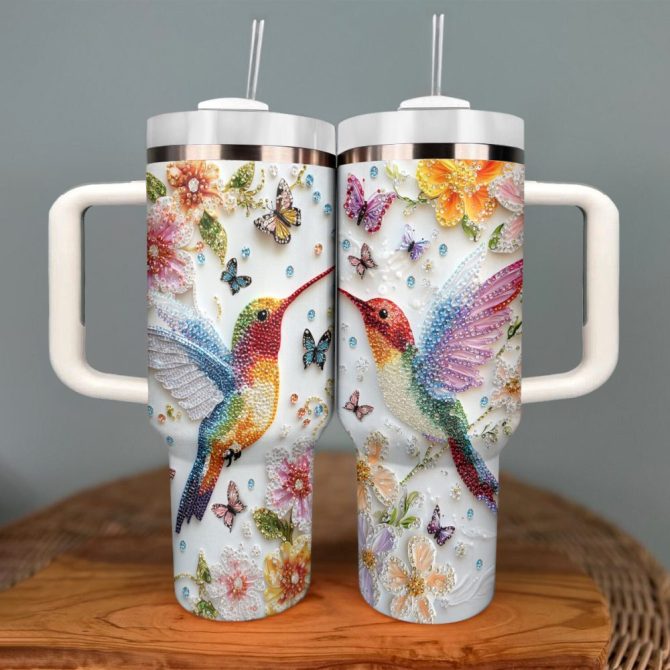 Colibri Floral Hummingbird Custom Stanley Quencher 40Oz Stainless Steel Tumbler With Handle - Image 3