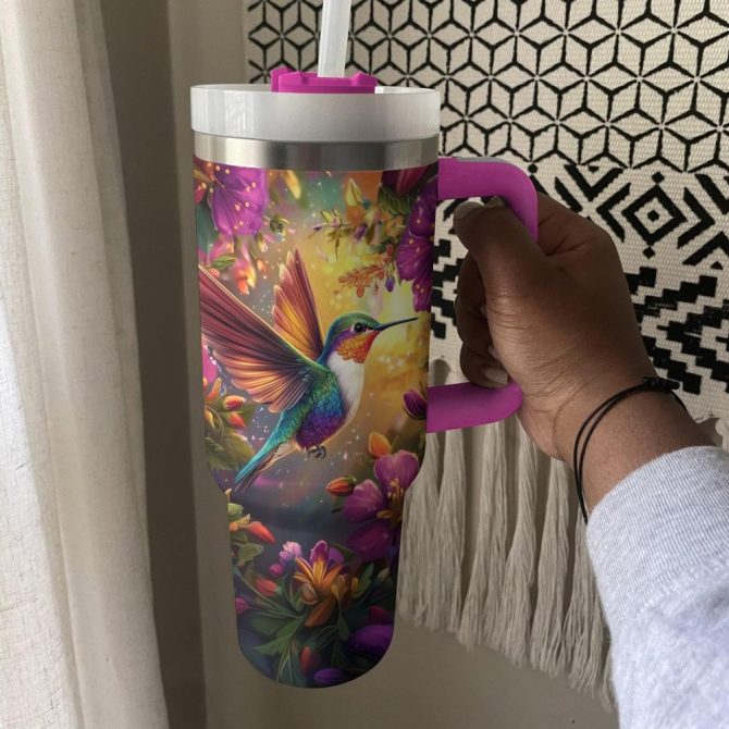 Colibri Floral Hummingbird Custom Stanley Quencher 40Oz Stainless Steel Tumbler With Handle - Image 4