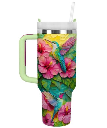 Colibri Floral Hummingbird Custom Stanley Quencher 40Oz Stainless Steel Tumbler With Handle
