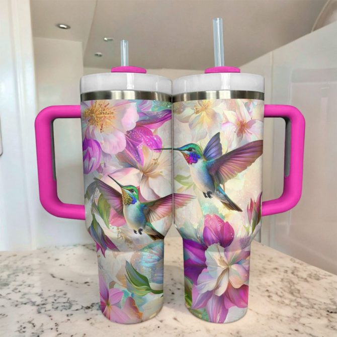 Colibri Floral Hummingbird Custom Stanley Quencher 40Oz Stainless Steel Tumbler With Handle - Image 2