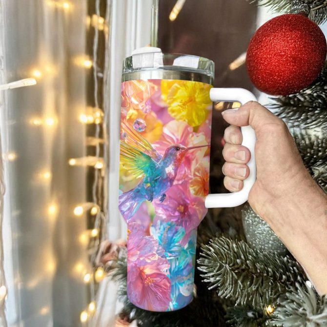 Colibri Floral Hummingbird Custom Stanley Quencher 40Oz Stainless Steel Tumbler With Handle - Image 3