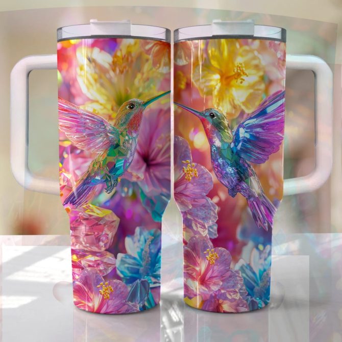 Colibri Floral Hummingbird Custom Stanley Quencher 40Oz Stainless Steel Tumbler With Handle - Image 4
