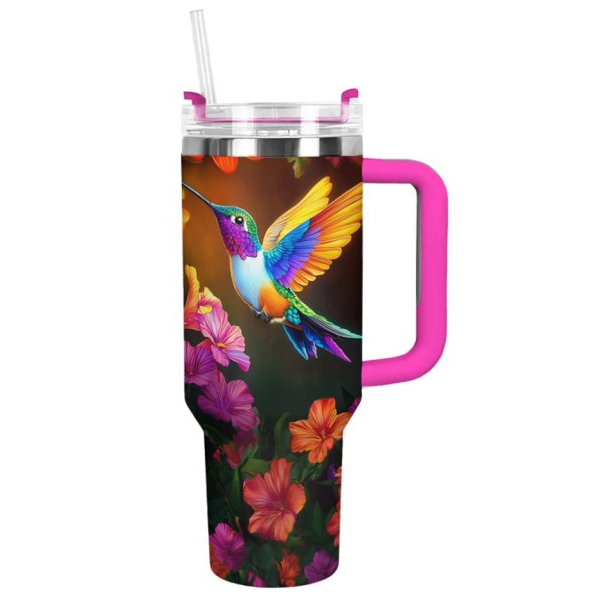 Colibri Floral Hummingbird Custom Stanley Quencher 40Oz Stainless Steel Tumbler With Handle