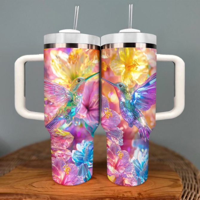 Colibri Floral Hummingbird Custom Stanley Quencher 40Oz Stainless Steel Tumbler With Handle - Image 3