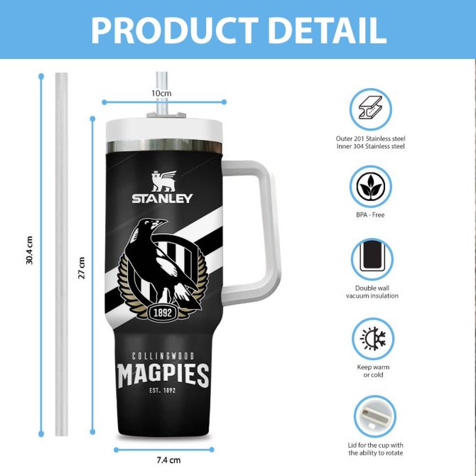 Collingwood Magpies Afl Custom Stanley Quencher 40Oz Stainless Steel Tumbler - Image 5