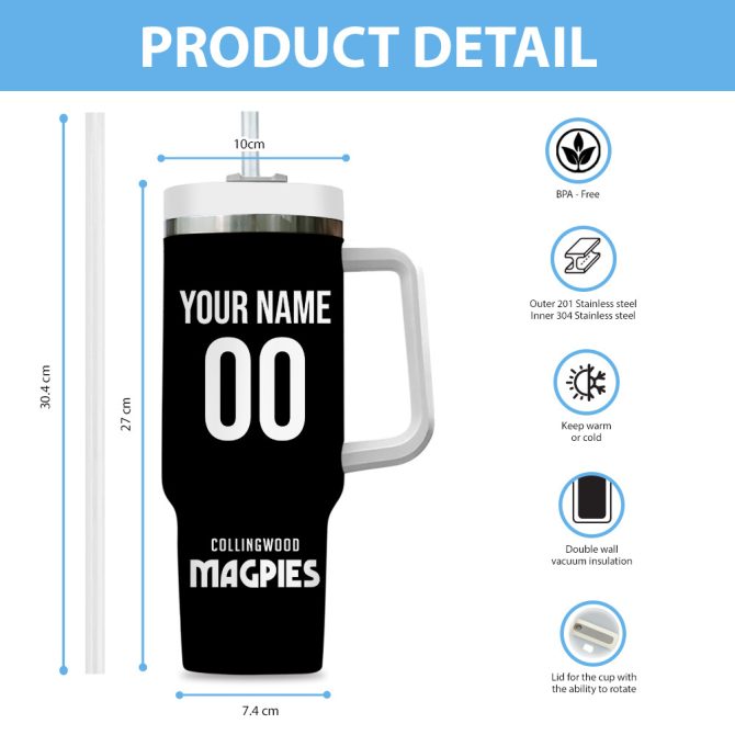 Collingwood Magpies Afl Custom Stanley Quencher 40Oz Stainless Steel Tumbler - Image 5